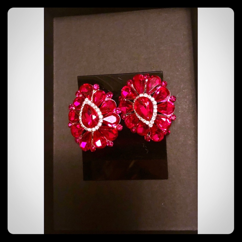 Hot Pink Pageant Clip On Earrings